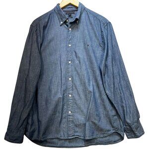 Tommy Hilfiger Men's Regular Fit Washed Chambray Shirt Button Down Size XL Blue